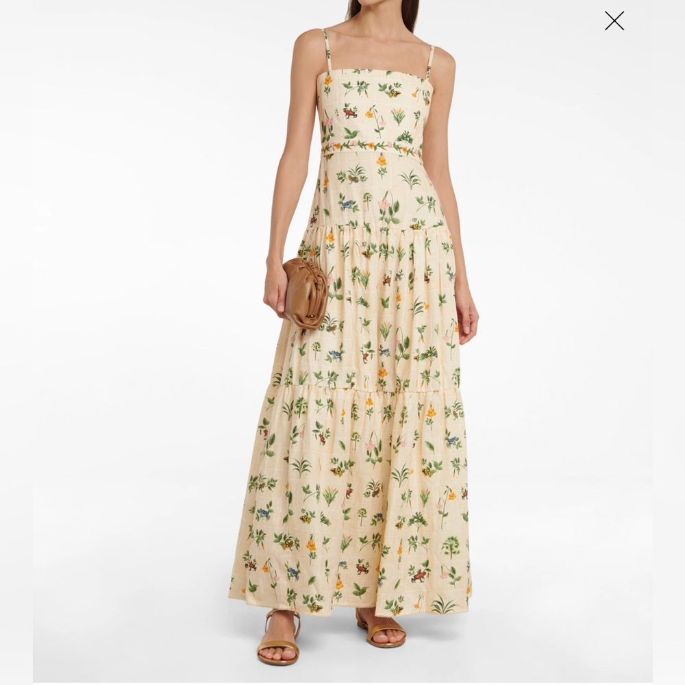 Nwt Agua by Agua Bendita Curandera Lima Ranas Linen Tiered Maxi Dress